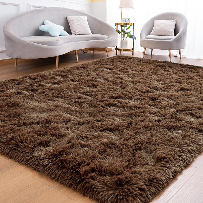 Goideal Fluffy Rug for Bedroom Living Room, 5x7 Brown Area Rugs, Faux Fur Shag by Goideal