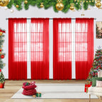 youleyar Solid Sheer Rod Pocket Curtain Voile Draperies 4 Panels White Beige by Youleyar