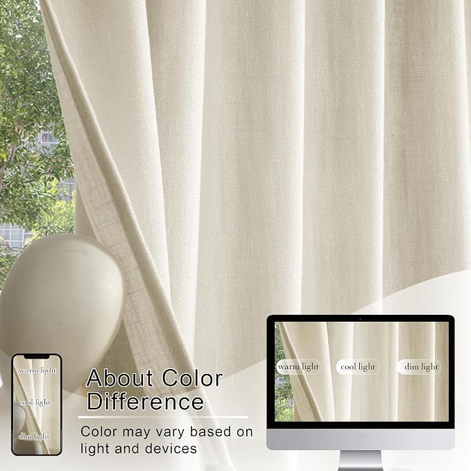 RYB HOME Short Kitchen Valances Thick Faux Linen Blended 2 Panels, Privacy - Image 4