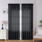 Lecloud Leia Black Sheer Curtains 90 Inches Long 2 Panels, Airy Leaf Textured by Lecloud