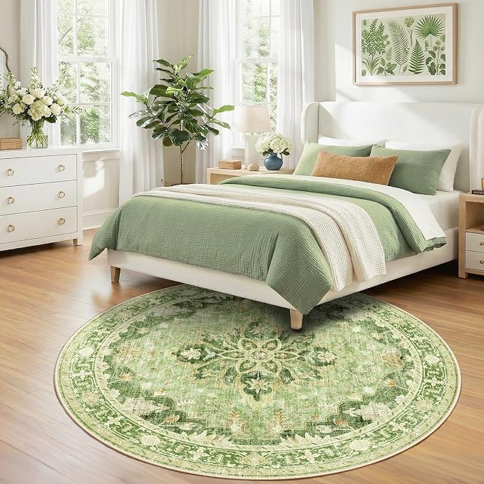 Area Rugs 7ft Washable Non-Slip, Floral Vintage Distress Print Pattern - Image 2