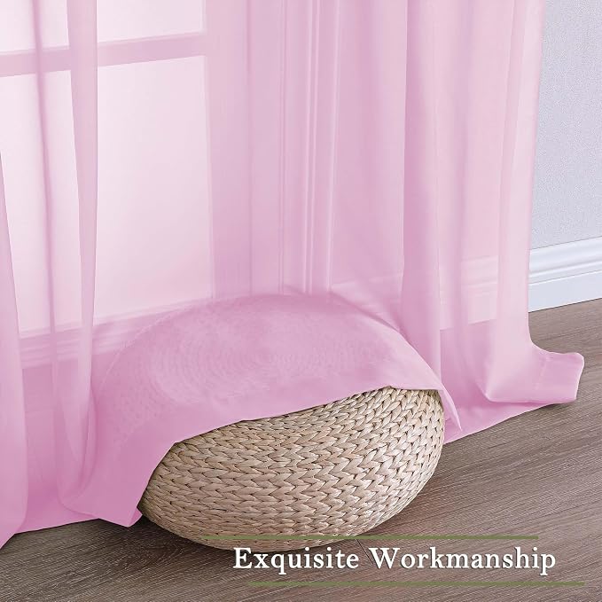 Lecloud Light Pink Sheer Curtains 108 Inches Long 2 Pcs, Airy Light Filtering - Image 7