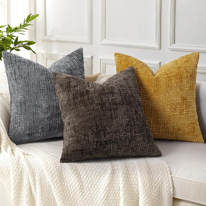 decorUhome Dark Brown Chenille Throw Pillow Covers 20x20 Set of 2 Textured Soft - Image 4