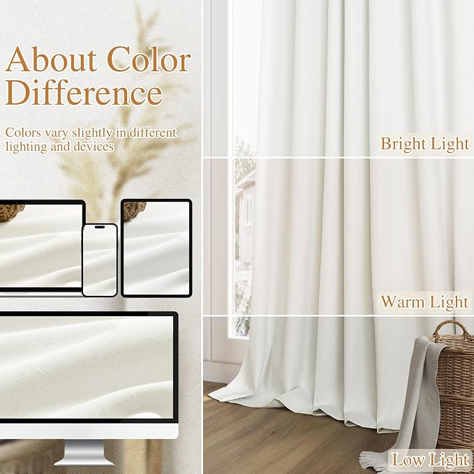 Guken 100% Blackout Linen Curtains 42 Inch Wide by 108 Inch 2 Panels Set - Image 7