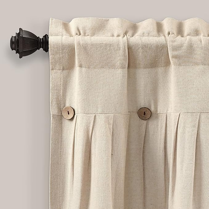 Lush Decor Linen Button Farmhouse Valance Curtians 52"W x 18"L Dark Linen - Image 4