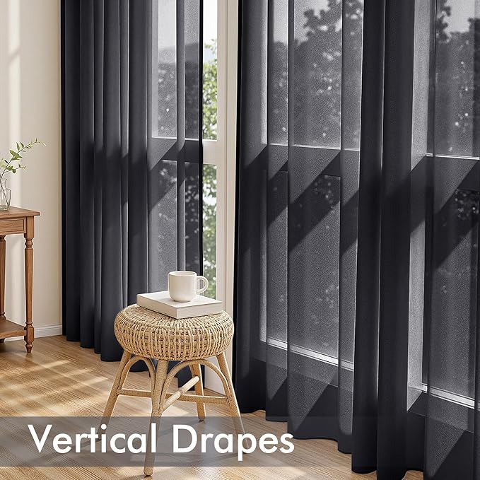 MIULEE Black Sheer Curtains 84 Inches Long, 4 Panels Set, Light Filtering Rod - Image 5