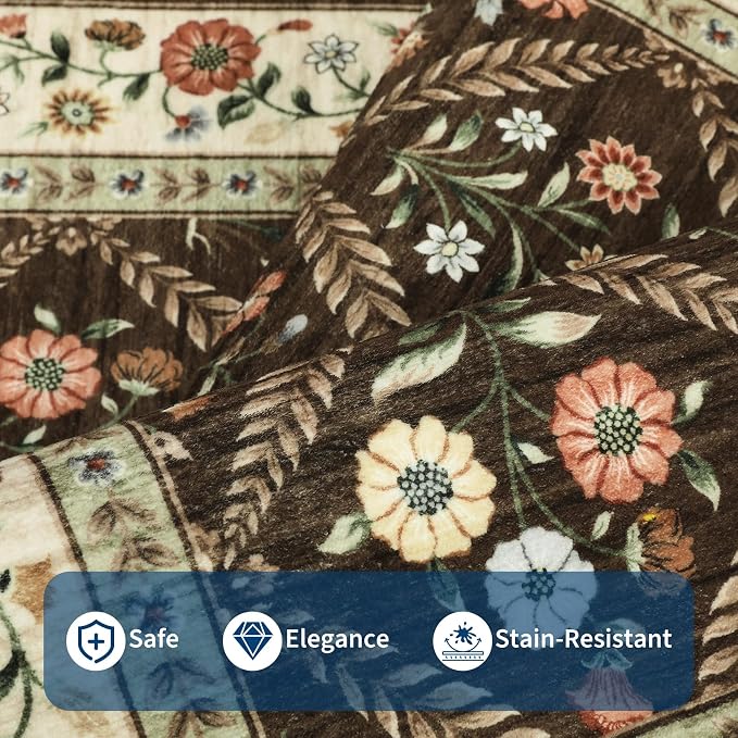 6x9 Machine Washable Area Rugs for Living Room Floral Stain Resistant Soft - Image 5