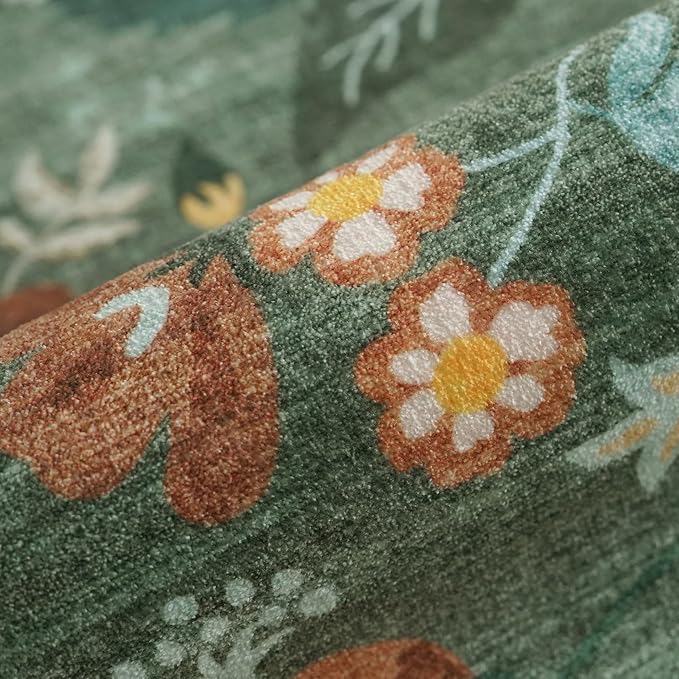 Floral Square Area Rug for Family: Washable 5x5 Scalloped Carpet for Living - Image 7