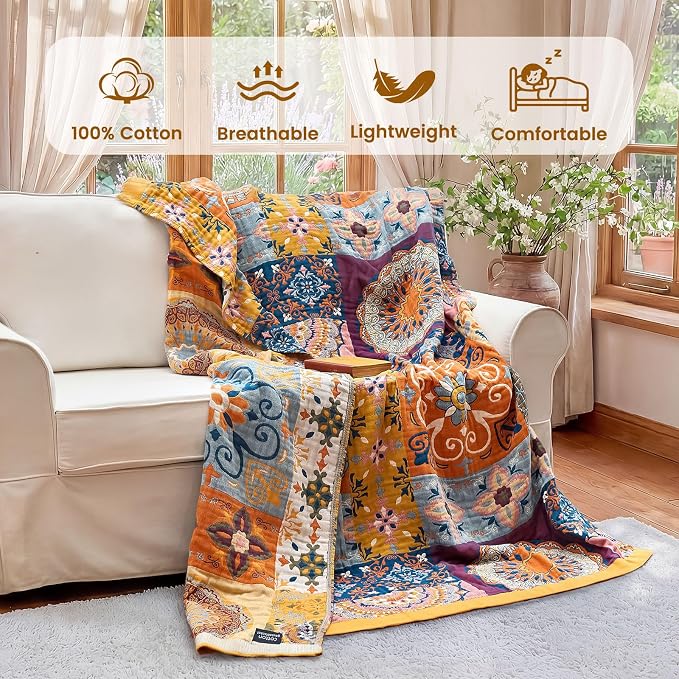 MSGKV Boho Throw Blanket for Couch 50"x60" 100% Cotton Blanket Spring - Image 2