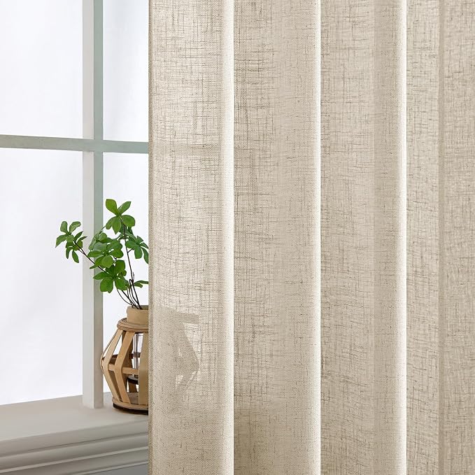 MIULEE Beige Linen Curtains 45 Inch Length 2 Panels - Image 5