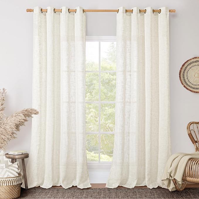LAMIT Cream Linen Sheer Curtains 96 inches Long, Bronze Grommet Vertical Window by LAMIT