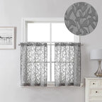 Lecloud Leia Clip Leaf Charcoal Grey Curtains Tiers Sheer Valances by Lecloud