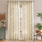 Lazzzy Green Floral Curtains 84 Inch Length Linen Farmhouse Curtain Back Tab - Image 2