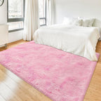 Tie-Dye Pink Fluffy Rug for Bedroom 4x6ft Soft Shag Area Rug Mat Bedside Throw by JiaoBaba