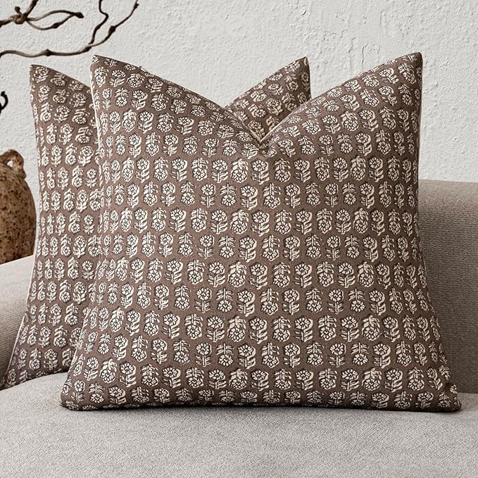 Foindtower Set of 2 Decorative Neutral Floral Print Throw Pillow Covers Vintage by Foindtower