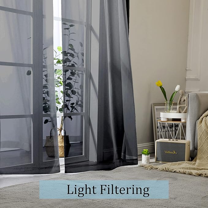 OWENIE Black Sheer Curtains 90 Inches Long 2 Panels Set, Elegant Sheer Curtains - Image 2