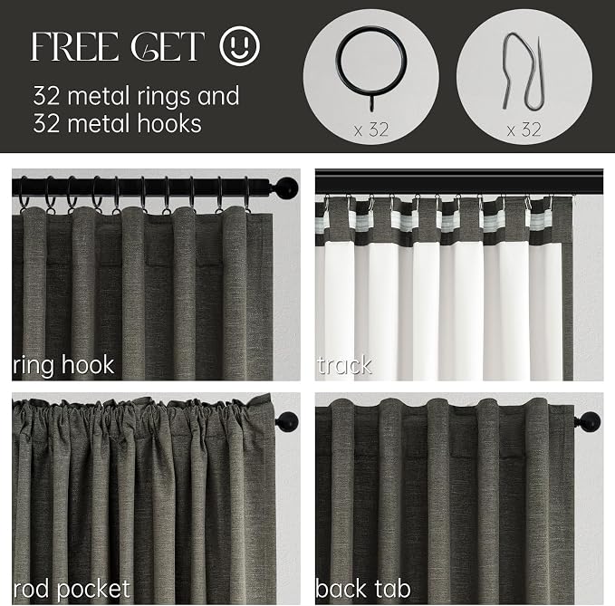 102 Inch Long Charcoal Gray Blackout Curtains - Image 3