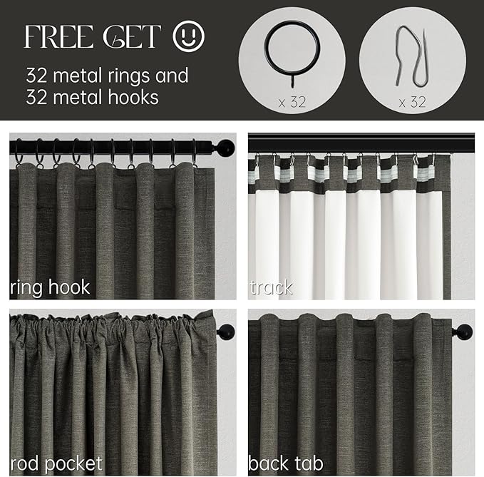 Topfinel 100% Blackout Linen Textured Curtains 84 inches Long Charcoal Gray - Image 4