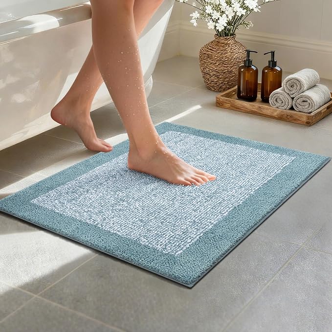 Bathroom Rugs 24x17 Non Slip Washable, Dusty Blue Bath Mat by Unknown