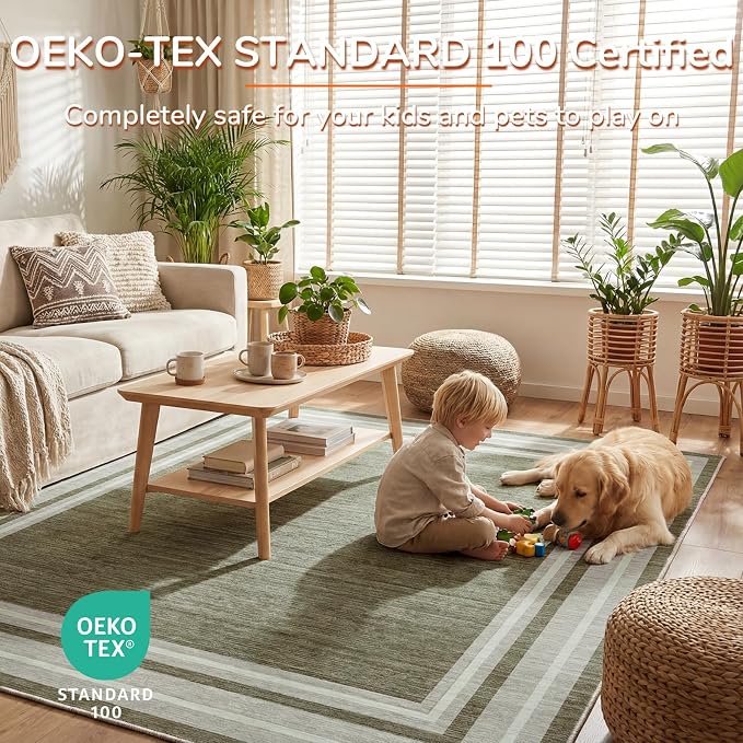 OPPODREAM Border Soft Area Rugs 5x7, Washable Brown Rug - Image 3