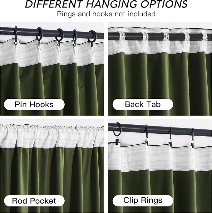 RYB HOME Green Velvet Curtains 84 inch, Solid Room Darkening Window Curtains - Image 4