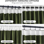 RYB HOME Green Velvet Curtains 108 inch, Solid Room Darkening Window Curtains - Image 4