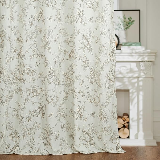 jinchan Linen Floral Curtains for Living Room 84 Inch Length Taupe Printed - Image 7