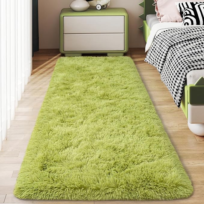Soft Runner Rugs for Bedroom Hallways, 2x6 Grass Green Fluffy Shag Throw Area by Ailyei