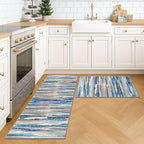 Lansny Modern Abstract Kitchen Rug Set of 2, 2x3 and 2x5 Blue Washable Rug - Image 2