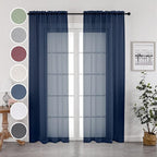 OWENIE Navy Blue Sheer Curtains 96 Inches Long 2 Panels Set, Elegant Sheer by OWENIE