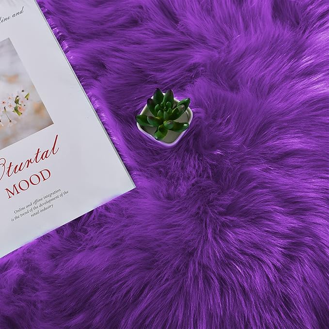 Latepis Runner 2x6 Purple Sheepskin Throw Rugs Washable Faux Fur Rug Shag - Image 7