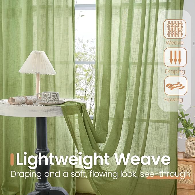BGment 40 Inches Long Olive Green Linen Curtains - Image 4