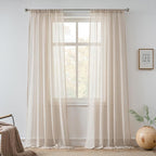 FMFUNCTEX Linen Sheer Curtains for Bedroom, Taupe Curtains 96 inches Long for by Fmfunctex