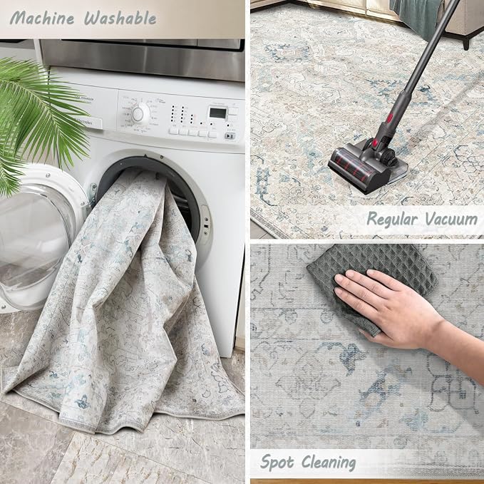 8x10 Area Rugs for Living Room, Machine Washable Non Slip Vintage Retro Rugs - Image 7