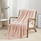BOURINA Pink Throw Blanket 50 x70 Inches Jacquard Argyle Throw Textured Solid - Image 2