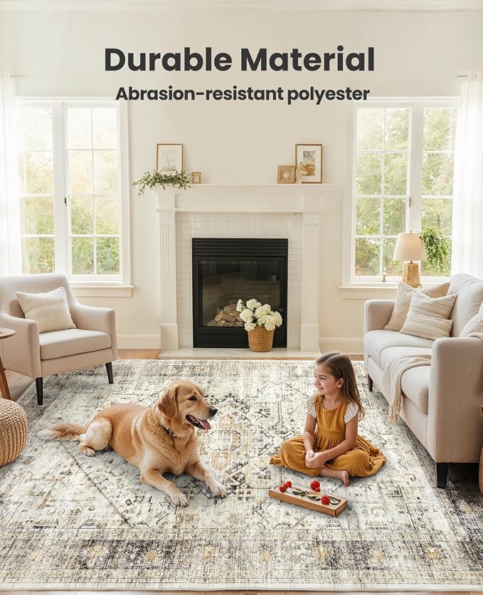 AMADA HOMEFURNISHING 8x10 Area Rugs, Low-Profile Large Washable Area Rug - Image 3