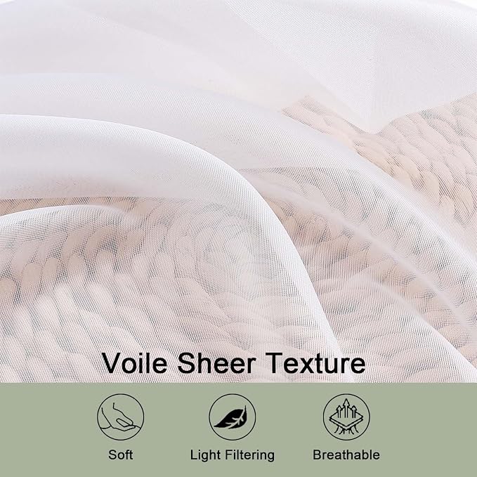 OWENIE White Sheer Curtains 78 Inches Long 2 Panels Set, Ivory Sheer Curtain - Image 3