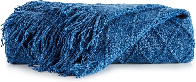 BOURINA Royal Blue Throw Blanket 60x80 Inches Throw Textured Solid Soft Sofa - Image 6