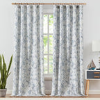 jinchan Floral Curtains 108 Inch Length Blue Flower Linen Farmhouse Curtain - Image 2