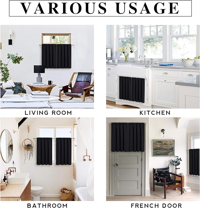 RYB HOME Basement Bathroom Kitchen Cafe Blackout Privacy Curtains, Short - Image 7