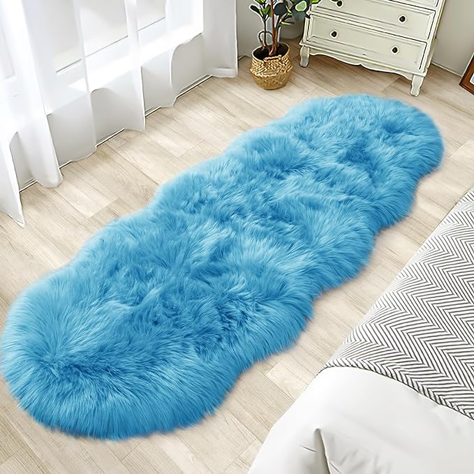 Faux Fur Rug for Bedroom, Fluffy Runner Rugs Soft Sheepskin Rug Sofa Couch Seat by Tangsoo