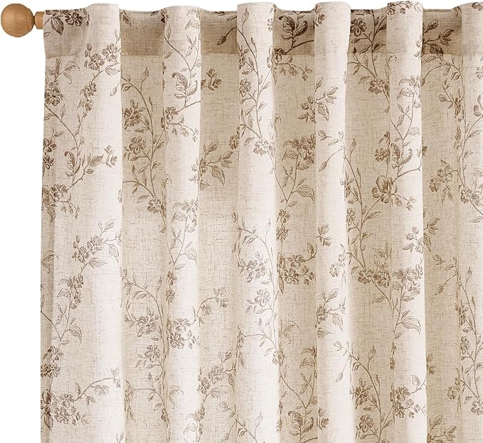 "Lazzzy Farmhouse Polyester blended Curtains Taupe Floral Curtains 96 Inch by Lazzzy