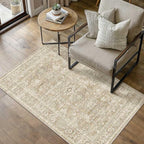 4x6 Washable Area Rug for Living Room Bedroom Vintage Beige Soft Low Pile by WondRg