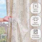 jinchan Linen Floral Curtains for Living Room 96 Inch Length Gray Flower - Image 4
