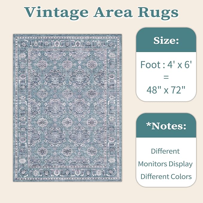 SERISSA Area Rug 4x6 Boho Rugs for Bedroom, Washable Non-Slip Living Room Rugs - Image 6