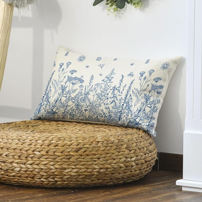 AVOIN colorlife Wildflowers Spring Summer Blue Throw Pillow Cover, 12 x 20 Inch - Image 4