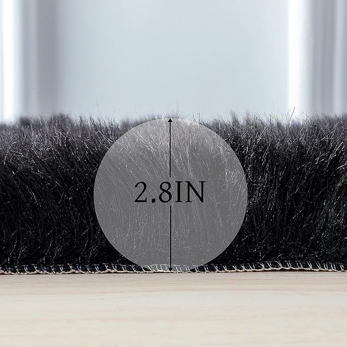 linmopm Faux Fur Rug Sheepskin Shag Fluffy Fuzzy Black 2x3 ft Small Rugs - Image 3