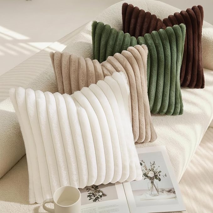 decorUhome Cozy Faux Fur Throw Pillow Covers 22x22 Set of 2 Decorative Soft - Image 3