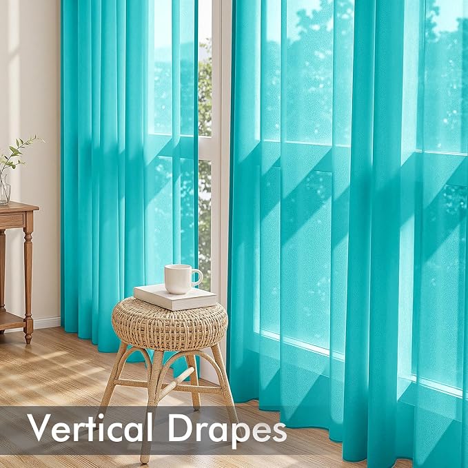 MIULEE Turquoise Sheer Curtains 84 Inches Long, 4 Panels Set, Light Filtering - Image 5