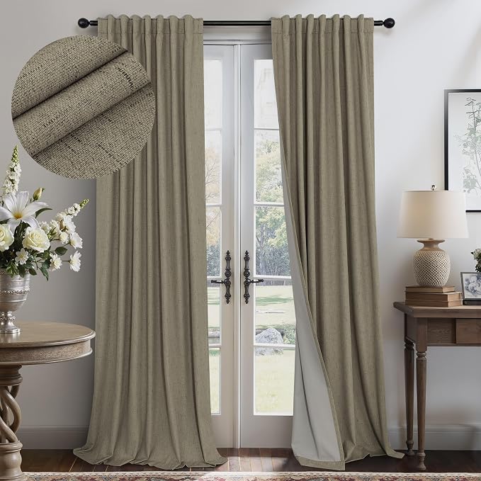 Taupe Blackout Curtains 90 Inches Long Thick Linen Patio Curtain by Pitalk